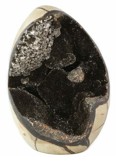 Polished Septarian Geode Sculpture - Black Crystals #45202